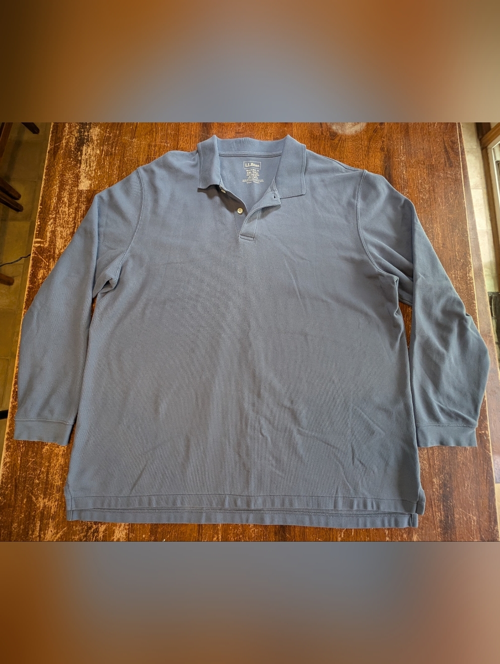 L.L. Bean Long Sleeve Polo Shirt Mens XXL Tall Gray-Blue Cotton Casual Preppy
